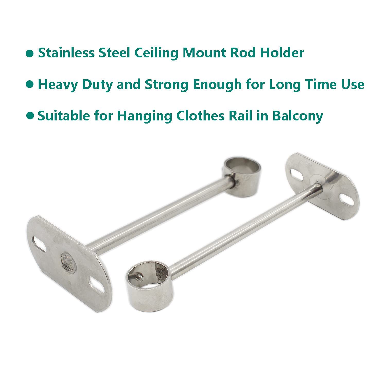2 Pack Ceiling Mount Bracket, Stainless Steel Wardrobe Pipe Bracket Rod Holder Ceiling Holder, Ulifestar Shower Curtain Closet W